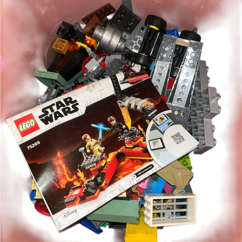 Lego Mixed Bricks & Instruction Manual with Red, Black, Gray, White Pieces